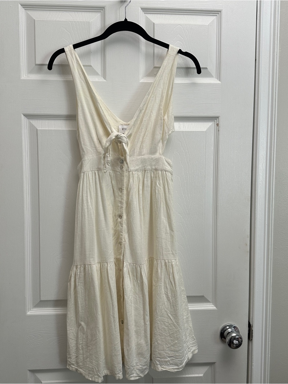 Storia Cream Button-Front Tie-Detail Mini Dress